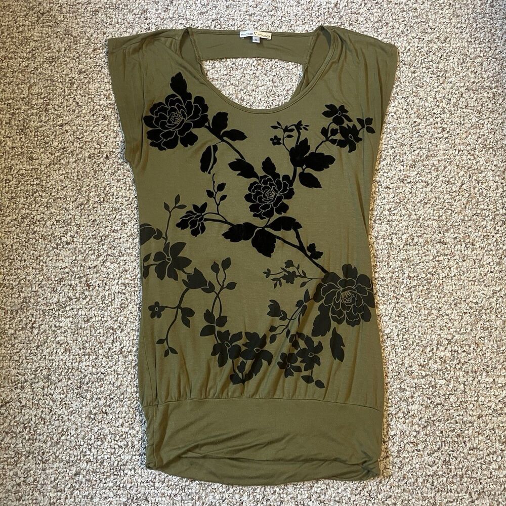 Moa Moa Womens Shirt Top Size M Boho Velvet Floral Long Length Tunic Tank Y2K